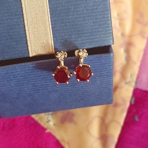 Stud drop earrings. Deep red CZ and silver tone. Brand new.